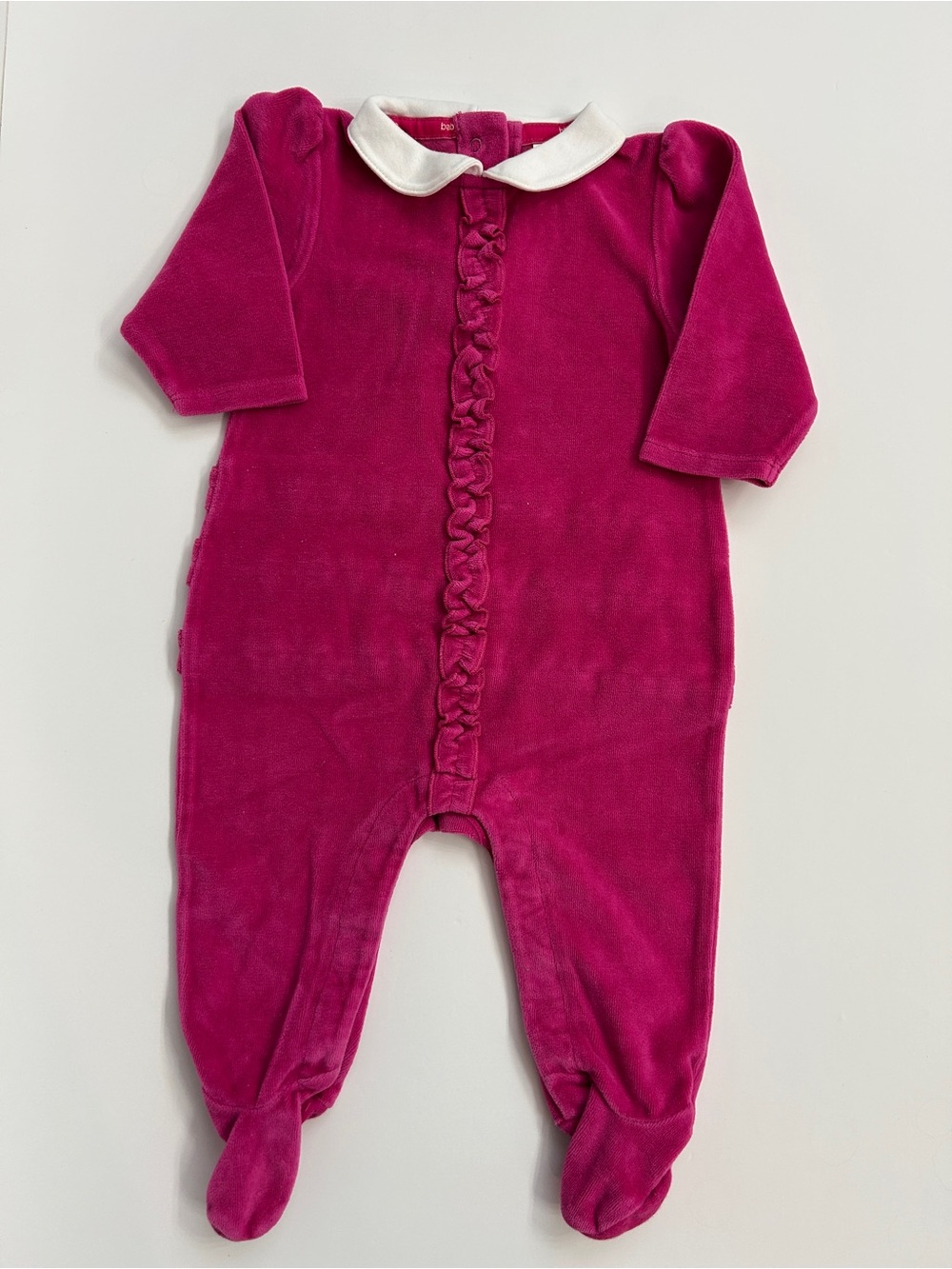 Baby Gap Magenta Pink Velour Ruffle Peter Pan Collar Footed Sleeper 3-6M